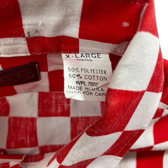 Christopher Scott XL VTG Button Red White Check Polyester Cotton Short Sleeve - Picture 4 of 5
